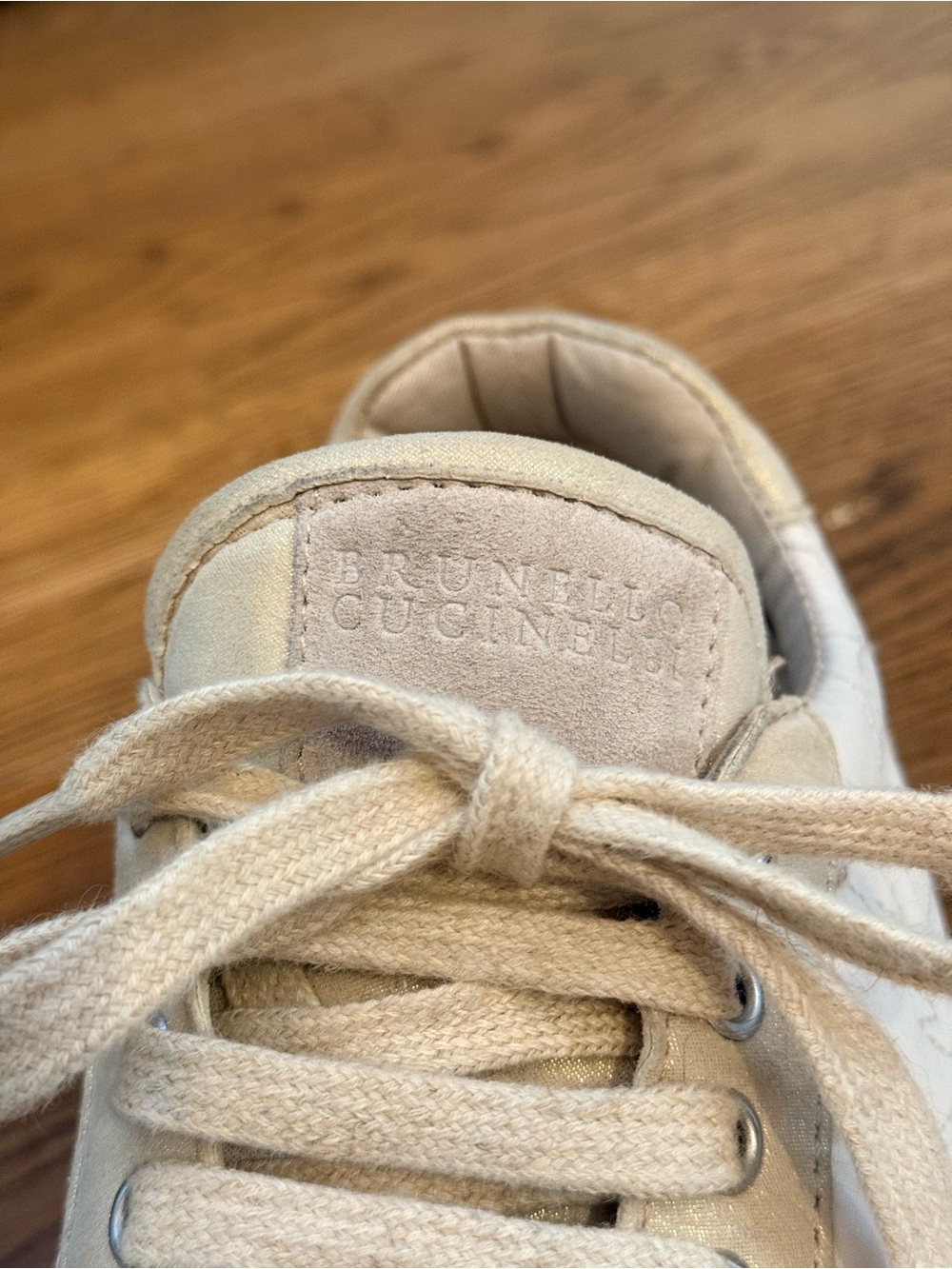 Brunello Cucinelli Light Beige Suede & Embellished Sneakers - Picture 4 of 8